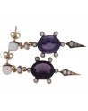 YELLOW GOLD DANGLE EARRINGS WITH AMETHYST AND PEARLS