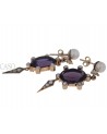 YELLOW GOLD DANGLE EARRINGS WITH AMETHYST AND PEARLS