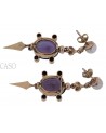 YELLOW GOLD DANGLE EARRINGS WITH AMETHYST AND PEARLS