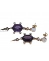 YELLOW GOLD DANGLE EARRINGS WITH AMETHYST AND PEARLS