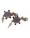 YELLOW GOLD DANGLE EARRINGS WITH AMETHYST AND PEARLS