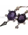 YELLOW GOLD DANGLE EARRINGS WITH AMETHYST AND PEARLS