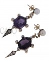 YELLOW GOLD DANGLE EARRINGS WITH AMETHYST AND PEARLS
