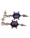 YELLOW GOLD DANGLE EARRINGS WITH AMETHYST AND PEARLS