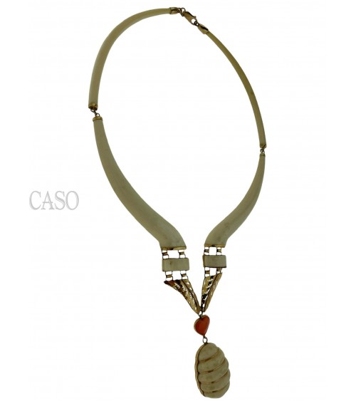 COLLANA VINTAGE IN OSSO MONTATA IN ORO