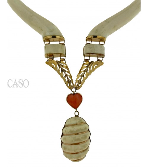 COLLANA VINTAGE IN OSSO MONTATA IN ORO