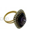 VINTAGE YELLOW GOLD RING WITH AMETHYST AND DIAMONDS