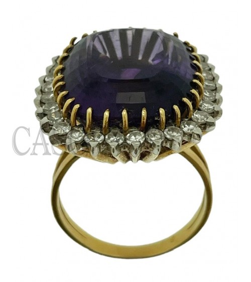 VINTAGE YELLOW GOLD RING WITH AMETHYST AND DIAMONDS