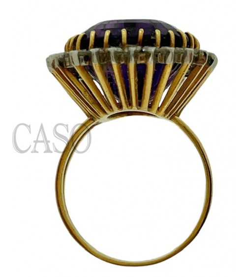 VINTAGE YELLOW GOLD RING WITH AMETHYST AND DIAMONDS