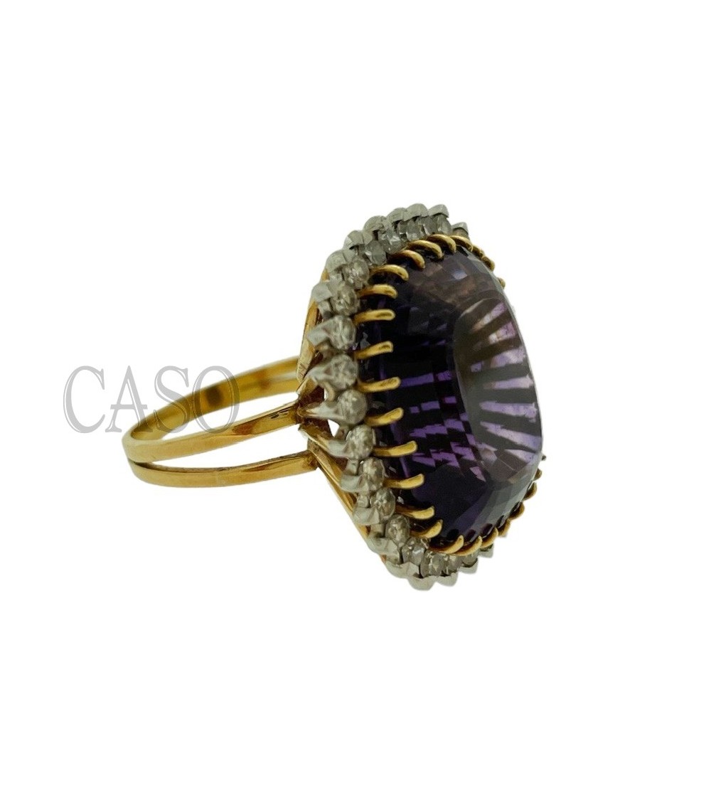 VINTAGE YELLOW GOLD RING WITH AMETHYST AND DIAMONDS