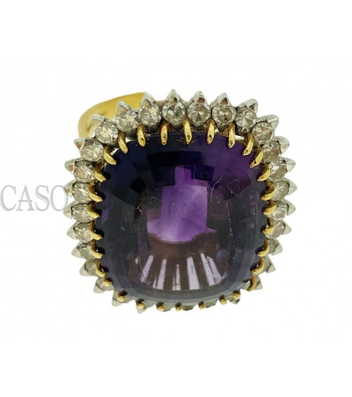 VINTAGE YELLOW GOLD RING WITH AMETHYST AND DIAMONDS