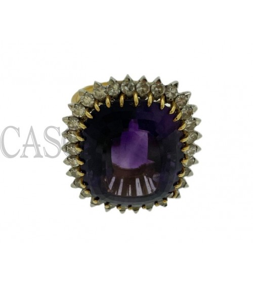 VINTAGE YELLOW GOLD RING WITH AMETHYST AND DIAMONDS