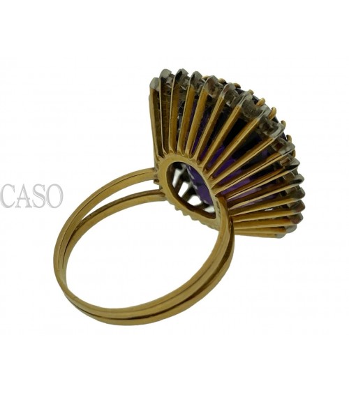 VINTAGE YELLOW GOLD RING WITH AMETHYST AND DIAMONDS