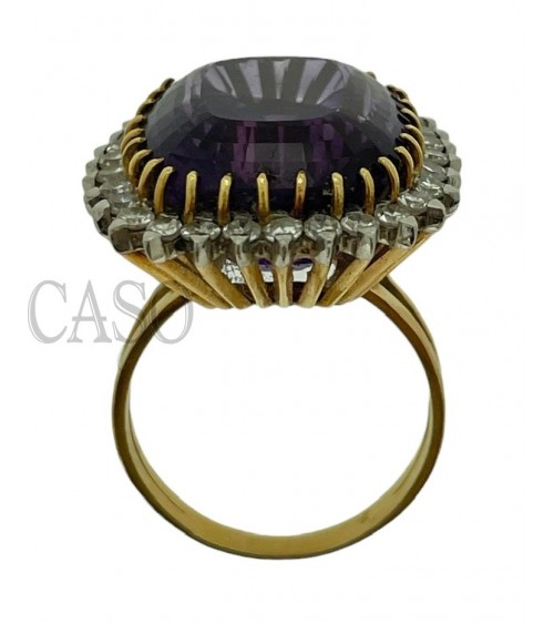 VINTAGE YELLOW GOLD RING WITH AMETHYST AND DIAMONDS