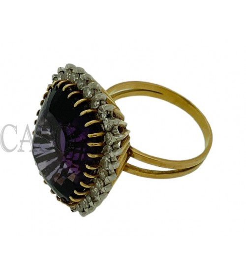 VINTAGE YELLOW GOLD RING WITH AMETHYST AND DIAMONDS