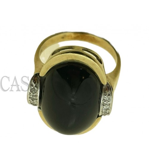 ANELLO VINTAGE IN ORO CON ONICE E DIAMANTI