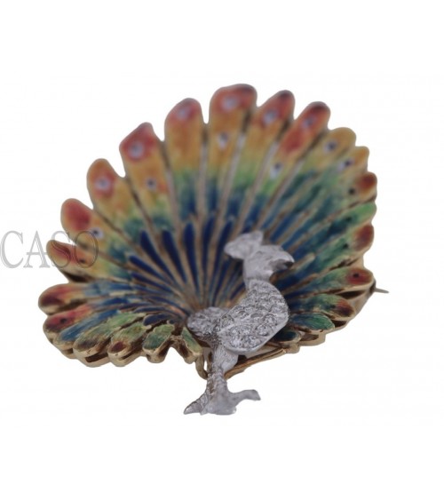 VINTAGE 2 TONE GOLD BROOCH WITH ENAMEL AND DIAMOND