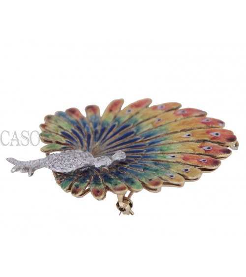 VINTAGE 2 TONE GOLD BROOCH WITH ENAMEL AND DIAMOND