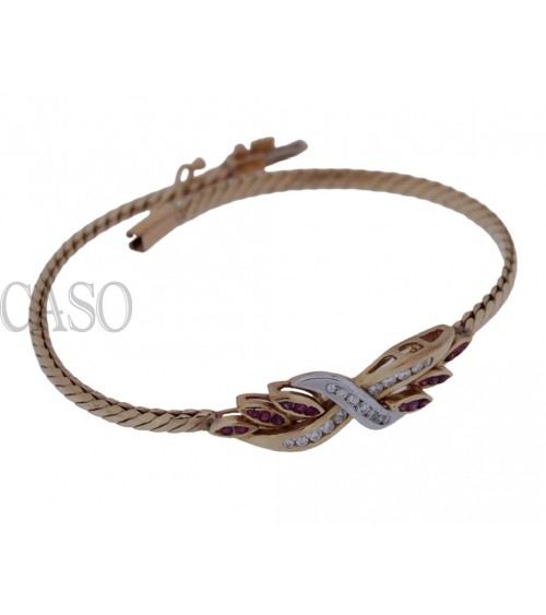 YELLOW GOLD VINTAGE BRACELET WITH DIAMONDS AND RUBIES.