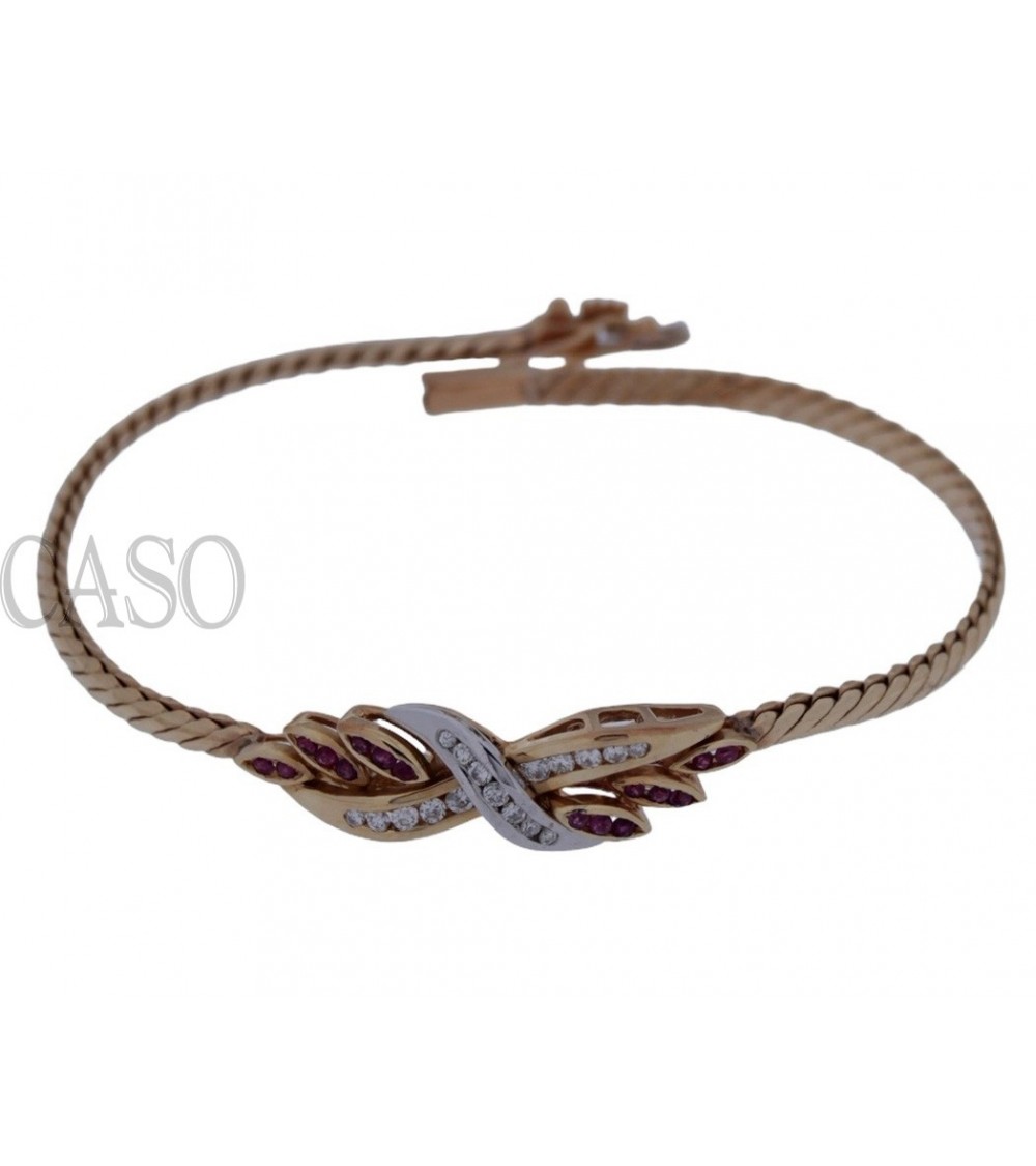 YELLOW GOLD VINTAGE BRACELET WITH DIAMONDS AND RUBIES.