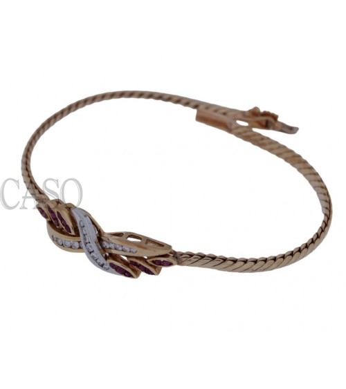 YELLOW GOLD VINTAGE BRACELET WITH DIAMONDS AND RUBIES.