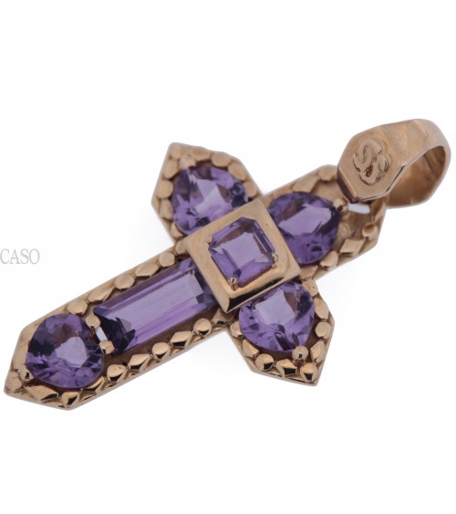 CROCE CIONDOLO VINTAGE IN ORO GIALLO CON AMETISTE