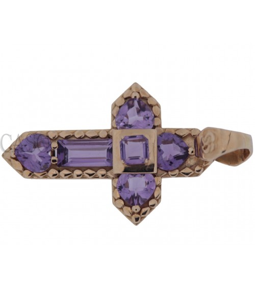 CROCE CIONDOLO VINTAGE IN ORO GIALLO CON AMETISTE