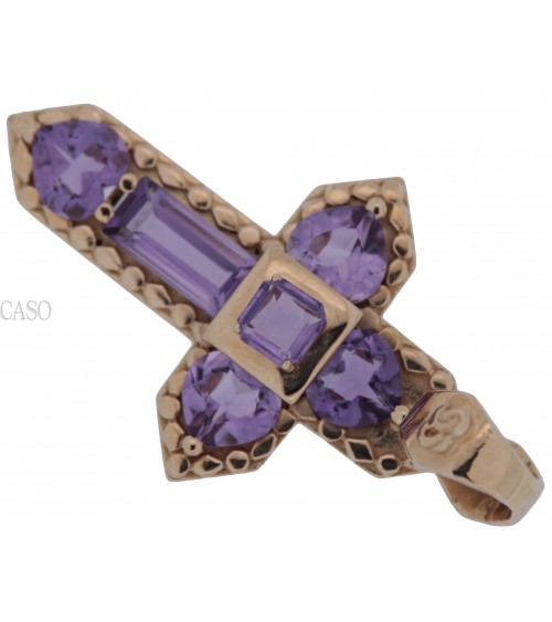 CROCE CIONDOLO VINTAGE IN ORO GIALLO CON AMETISTE
