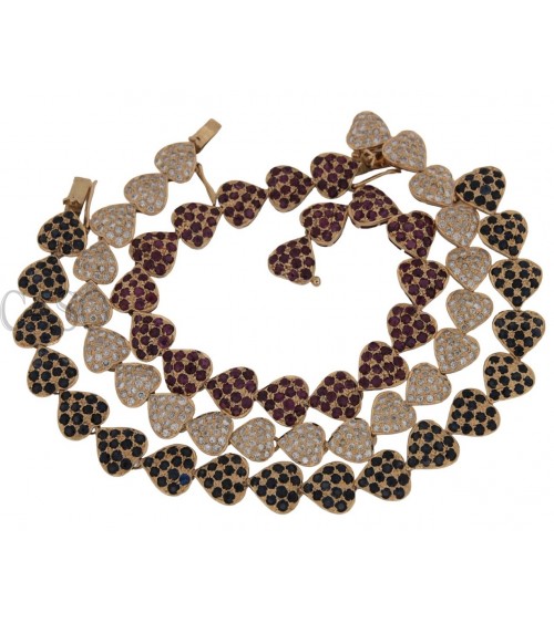 SET OF 3 VINTAGE BRACELET MADE OF YELLOW GOLD WITH DIAMONDS RUBIES AND SAPPHIRES