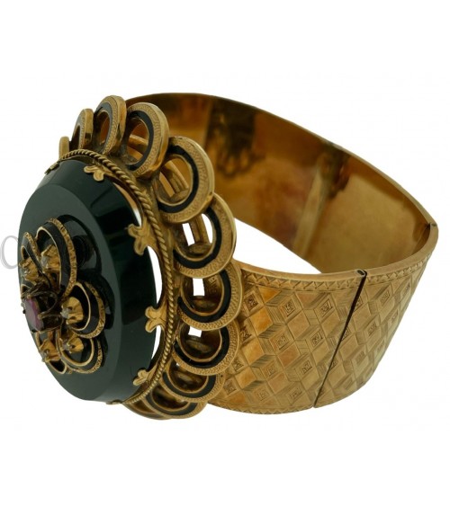 COMPLETO ANTICO IN ORO CON DIAMANTI SMALTI E DIASPRO NELLA SCATOLA ORIGINALE