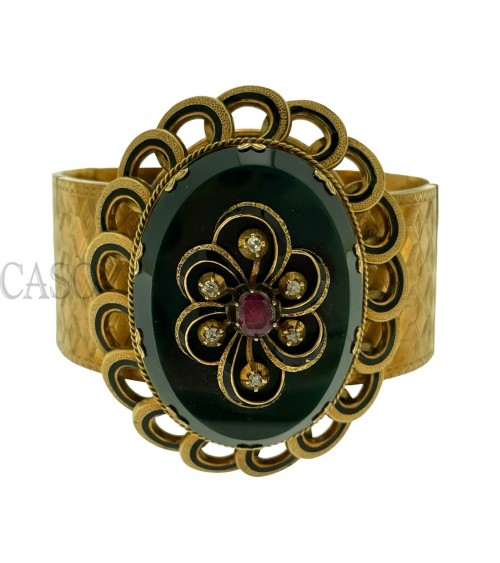 COMPLETO ANTICO IN ORO CON DIAMANTI SMALTI E DIASPRO NELLA SCATOLA ORIGINALE