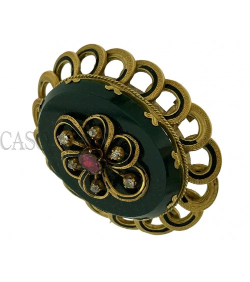 COMPLETO ANTICO IN ORO CON DIAMANTI SMALTI E DIASPRO NELLA SCATOLA ORIGINALE