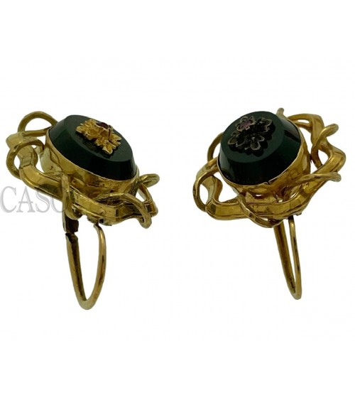 COMPLETO ANTICO IN ORO CON DIAMANTI SMALTI E DIASPRO NELLA SCATOLA ORIGINALE