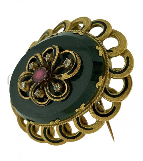 COMPLETO ANTICO IN ORO CON DIAMANTI SMALTI E DIASPRO NELLA SCATOLA ORIGINALE