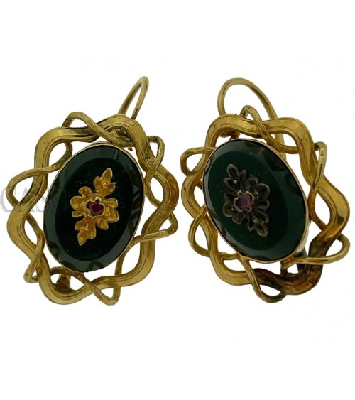 COMPLETO ANTICO IN ORO CON DIAMANTI SMALTI E DIASPRO NELLA SCATOLA ORIGINALE