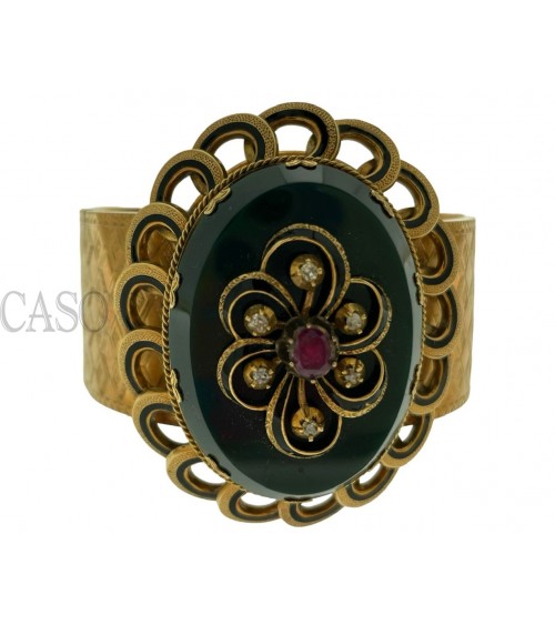 COMPLETO ANTICO IN ORO CON DIAMANTI SMALTI E DIASPRO NELLA SCATOLA ORIGINALE