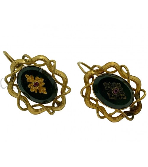 COMPLETO ANTICO IN ORO CON DIAMANTI SMALTI E DIASPRO NELLA SCATOLA ORIGINALE