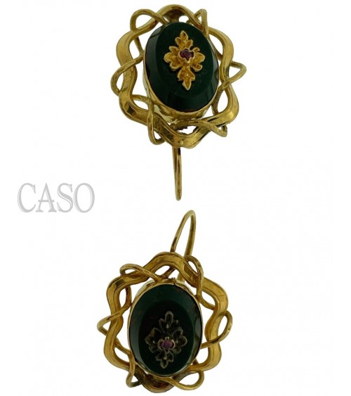 COMPLETO ANTICO IN ORO CON DIAMANTI SMALTI E DIASPRO NELLA SCATOLA ORIGINALE