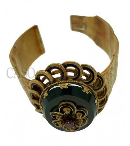 COMPLETO ANTICO IN ORO CON DIAMANTI SMALTI E DIASPRO NELLA SCATOLA ORIGINALE