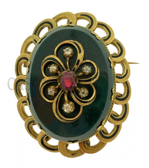 COMPLETO ANTICO IN ORO CON DIAMANTI SMALTI E DIASPRO NELLA SCATOLA ORIGINALE