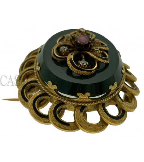 COMPLETO ANTICO IN ORO CON DIAMANTI SMALTI E DIASPRO NELLA SCATOLA ORIGINALE