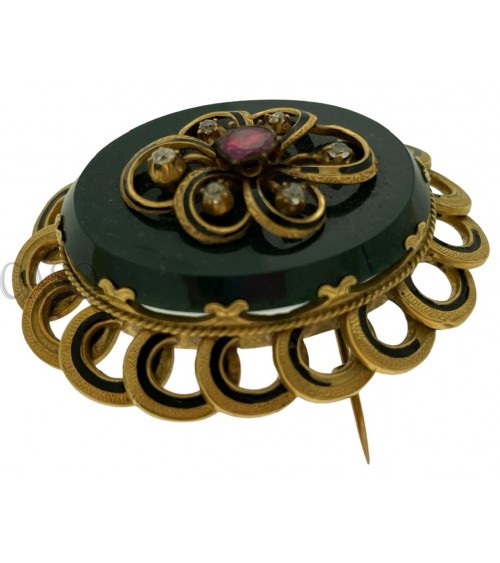 COMPLETO ANTICO IN ORO CON DIAMANTI SMALTI E DIASPRO NELLA SCATOLA ORIGINALE