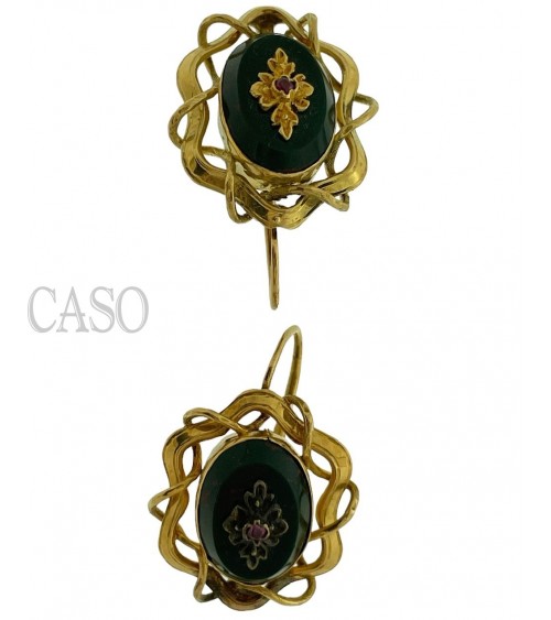 COMPLETO ANTICO IN ORO CON DIAMANTI SMALTI E DIASPRO NELLA SCATOLA ORIGINALE