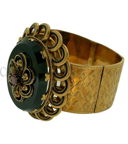 COMPLETO ANTICO IN ORO CON DIAMANTI SMALTI E DIASPRO NELLA SCATOLA ORIGINALE