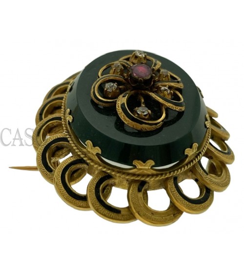 COMPLETO ANTICO IN ORO CON DIAMANTI SMALTI E DIASPRO NELLA SCATOLA ORIGINALE