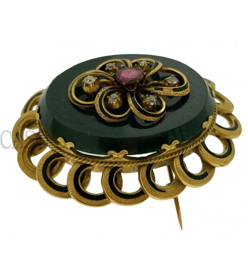 COMPLETO ANTICO IN ORO CON DIAMANTI SMALTI E DIASPRO NELLA SCATOLA ORIGINALE