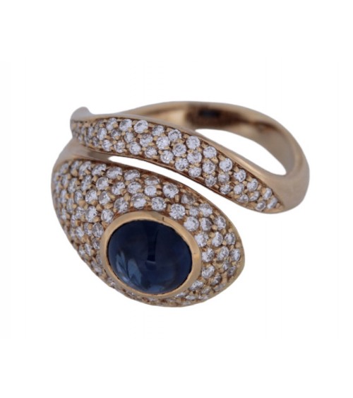 VINTAGE YELLOG GOLD RING WITH SAPPHIRE AND DIAMOND