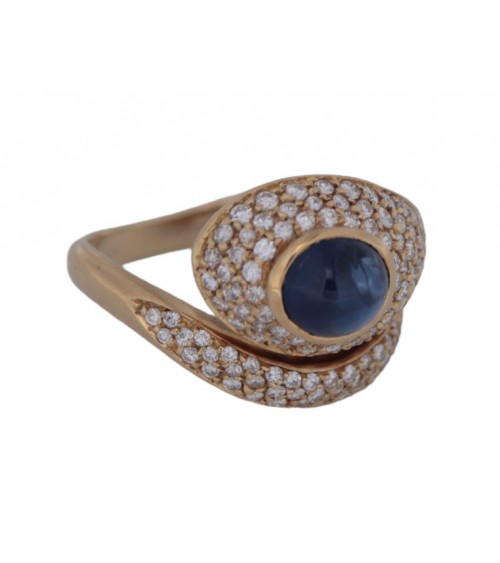 VINTAGE YELLOG GOLD RING WITH SAPPHIRE AND DIAMOND
