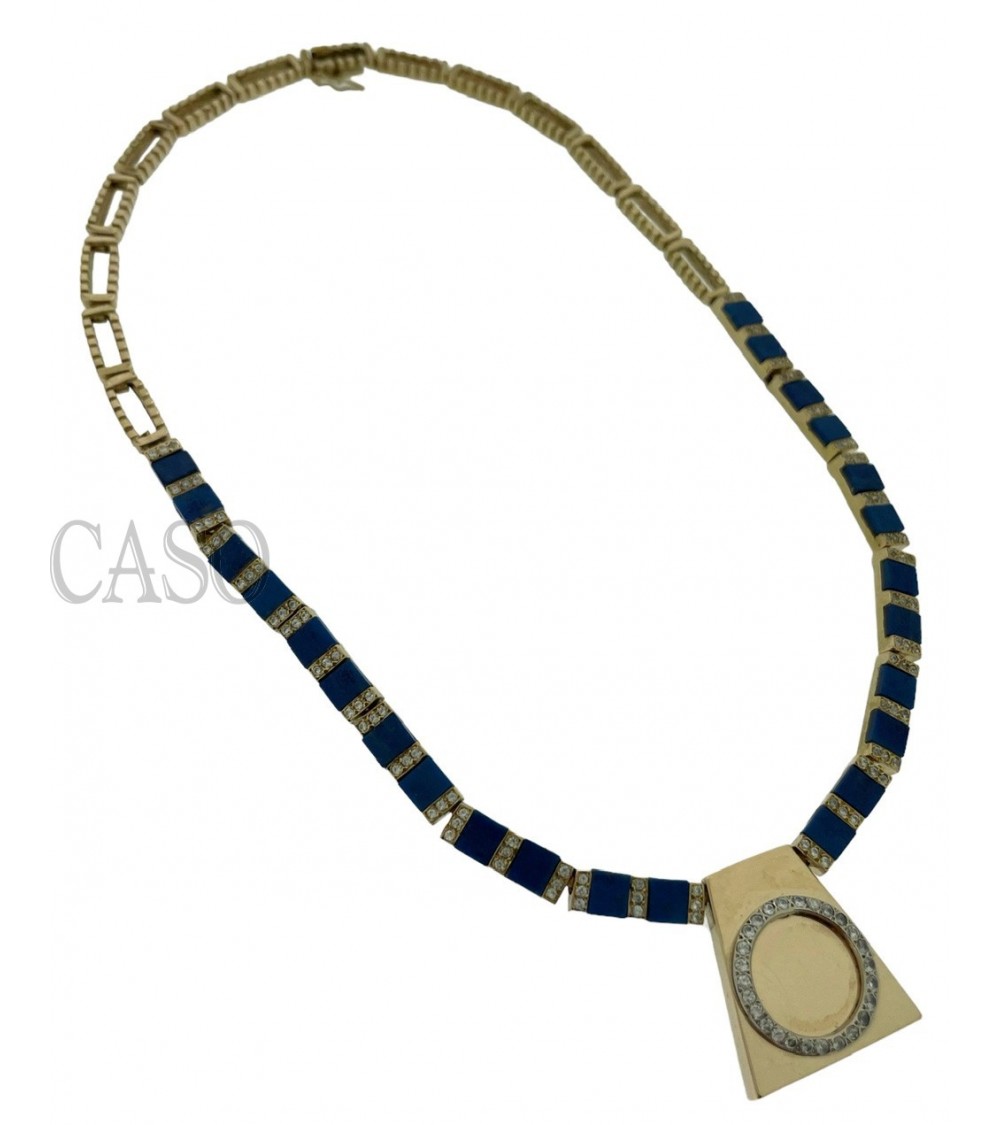 COLLANA VINTAGE IN ORO GIALLO CON LAPIS E BRILLANTI