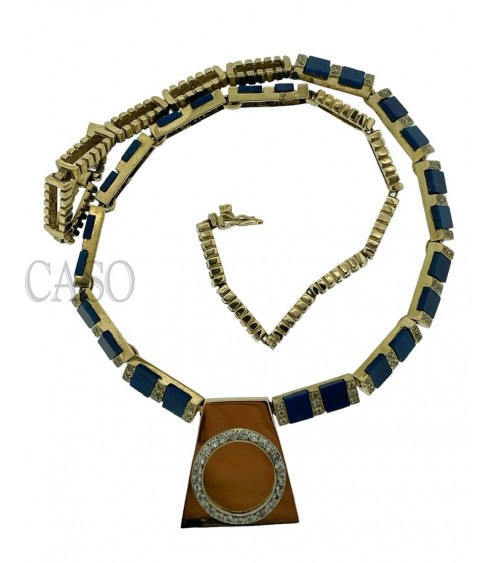 COLLANA VINTAGE IN ORO GIALLO CON LAPIS E BRILLANTI